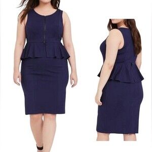 Torrid Navy Blue Sleeveless Premium Ponte Peplum Midi Dress Plus Size 0X.